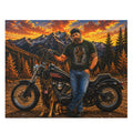 Motorcycle Sunset Puzzle — Biker with Dog Mountain Scene (120/252/500-Piece)