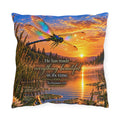 Outdoor Decorative Pillow – Dragonfly Sunset Lake with Ecclesiastes 3:11 Bible Verse