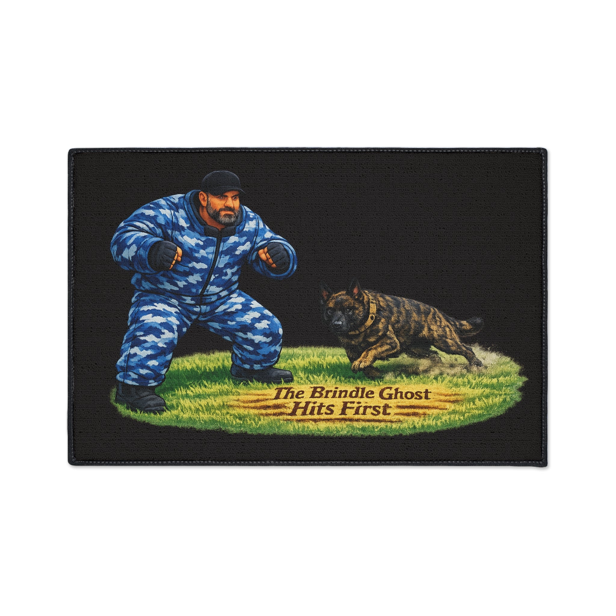 Heavy Duty Floor Mat — 'The Brindle Ghost Hits First' K9 Training Doormat