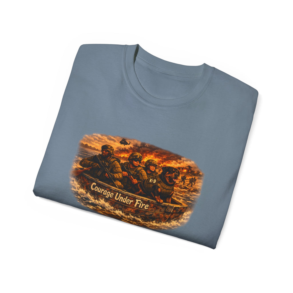 Courage Under Fire Tee — Vintage war Battle Scene Cotton Shirt