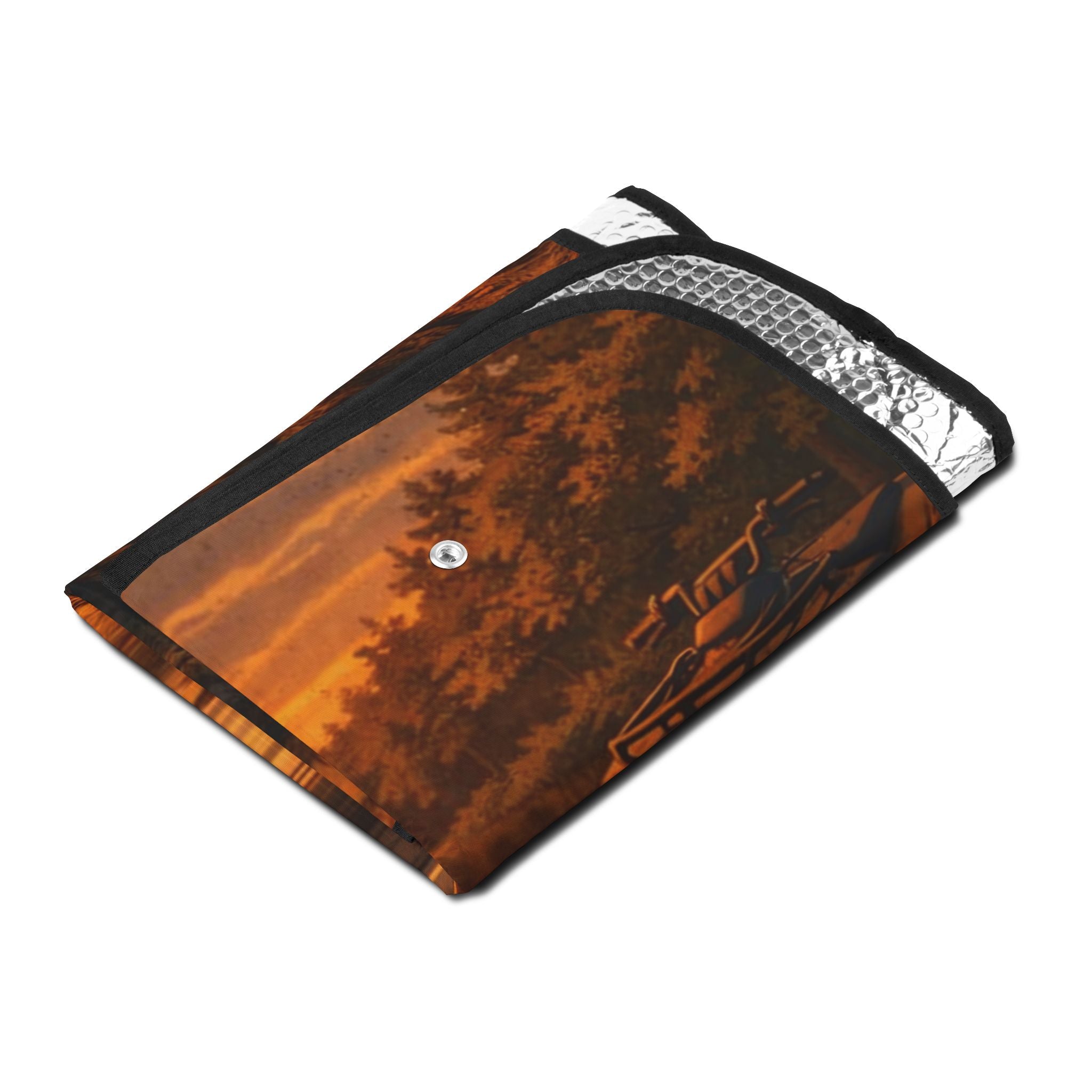 Camping Dogs Car Sunshade - Sunset Lake Scene Front Windshield Cover