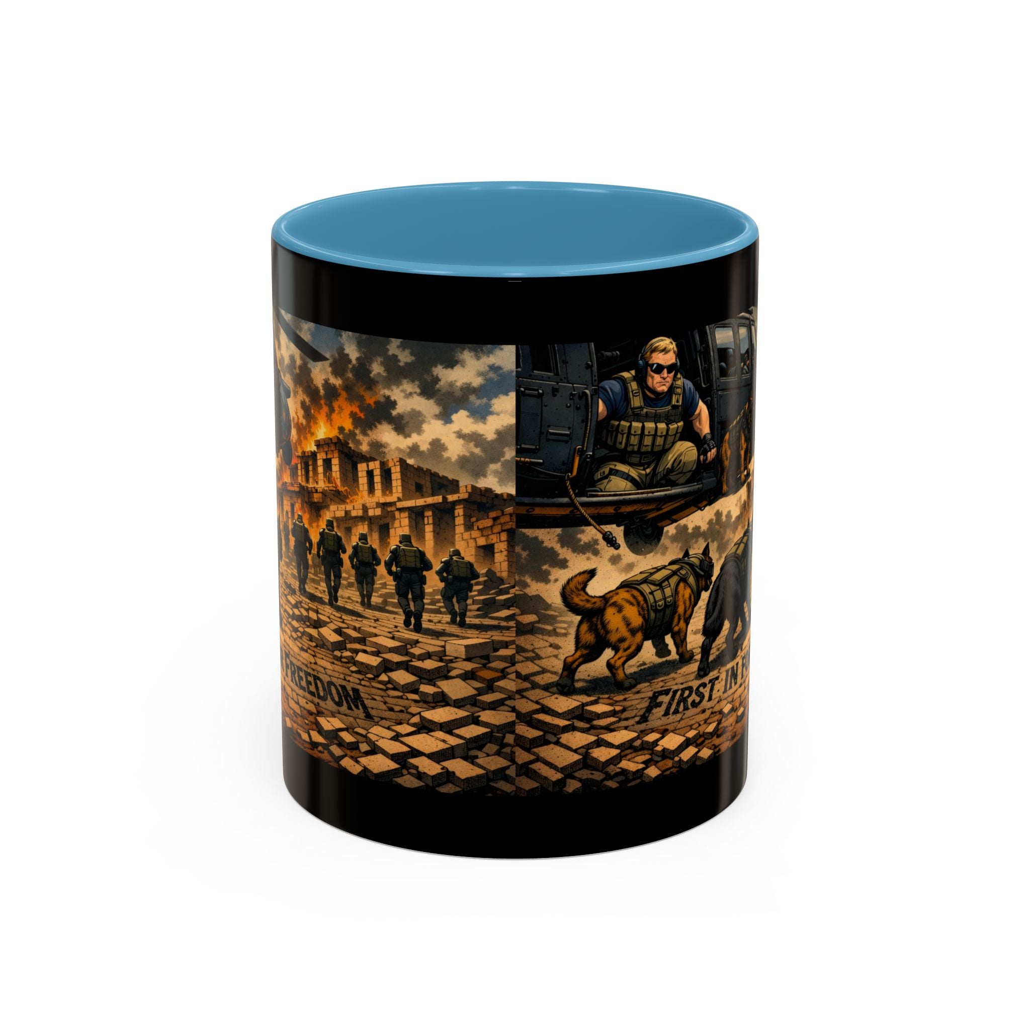 Military K9 Coffee Mug — 'First In for Freedom' Accent Ceramic Mug