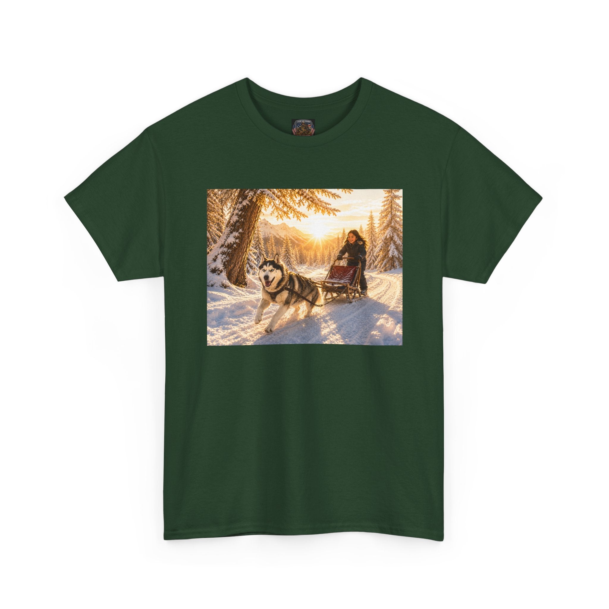 Husky Dog Sledding Winter Scene Tee