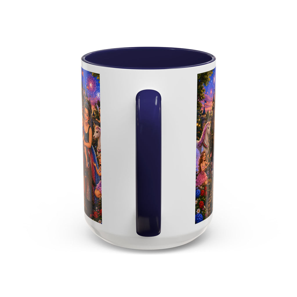 Patriotic Fairy Tale Coffee Mug — Family Castle, Fireworks & Unicorns