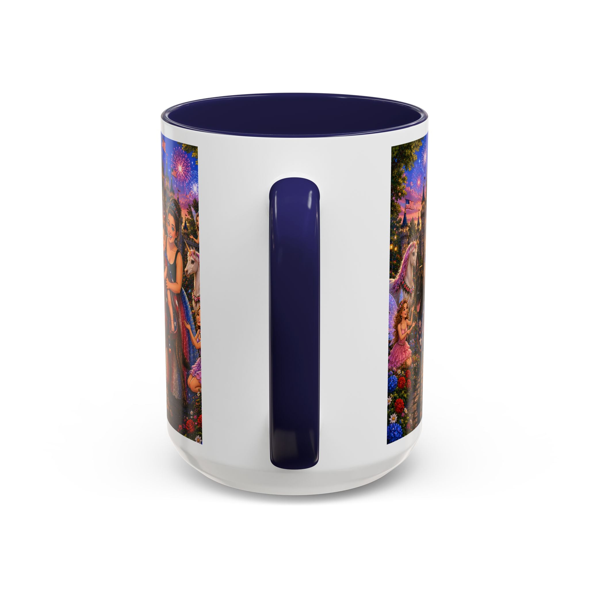 Patriotic Fairy Tale Coffee Mug — Family Castle, Fireworks & Unicorns