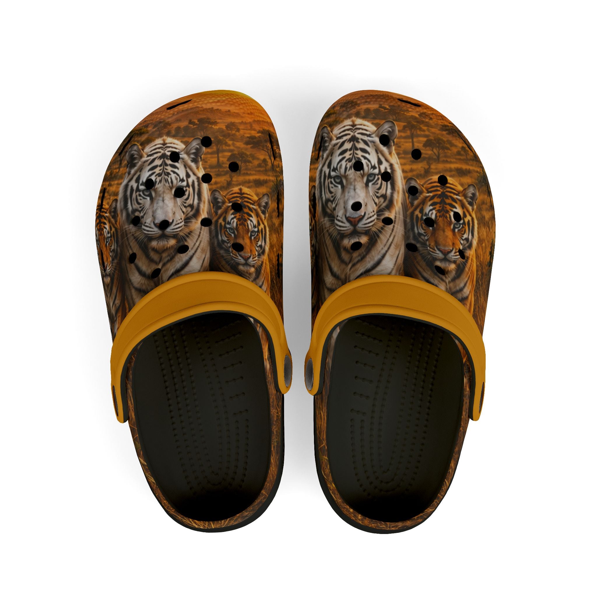 Kids Tiger Print Foam Clogs — Orange Jungle Animal Slip-On Shoes