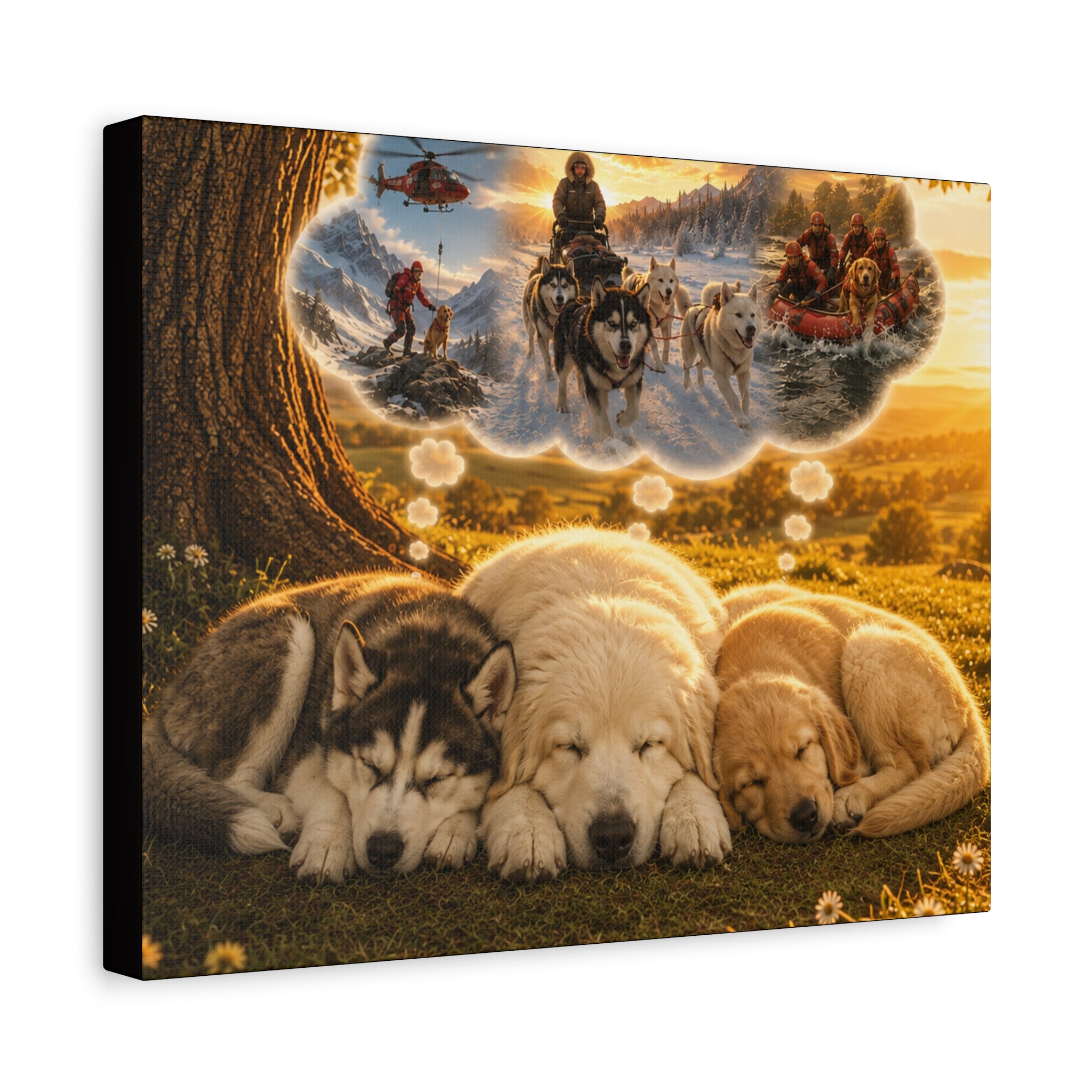 Sleeping Puppies Canvas Wall Art — Dreaming of Future Life Stretched Matte Print