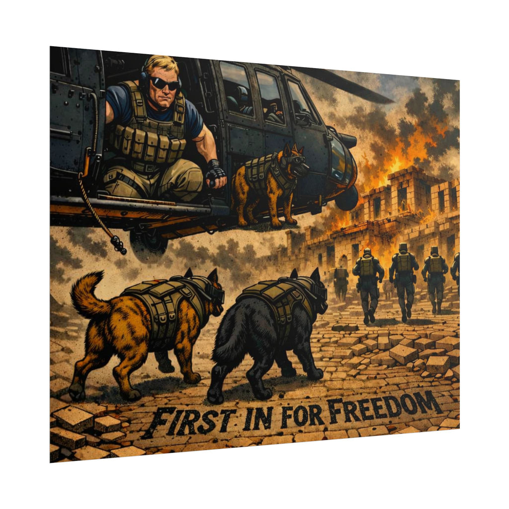Rolled Poster — "First In For Freedom" Military K9 Helicopter Wall Art