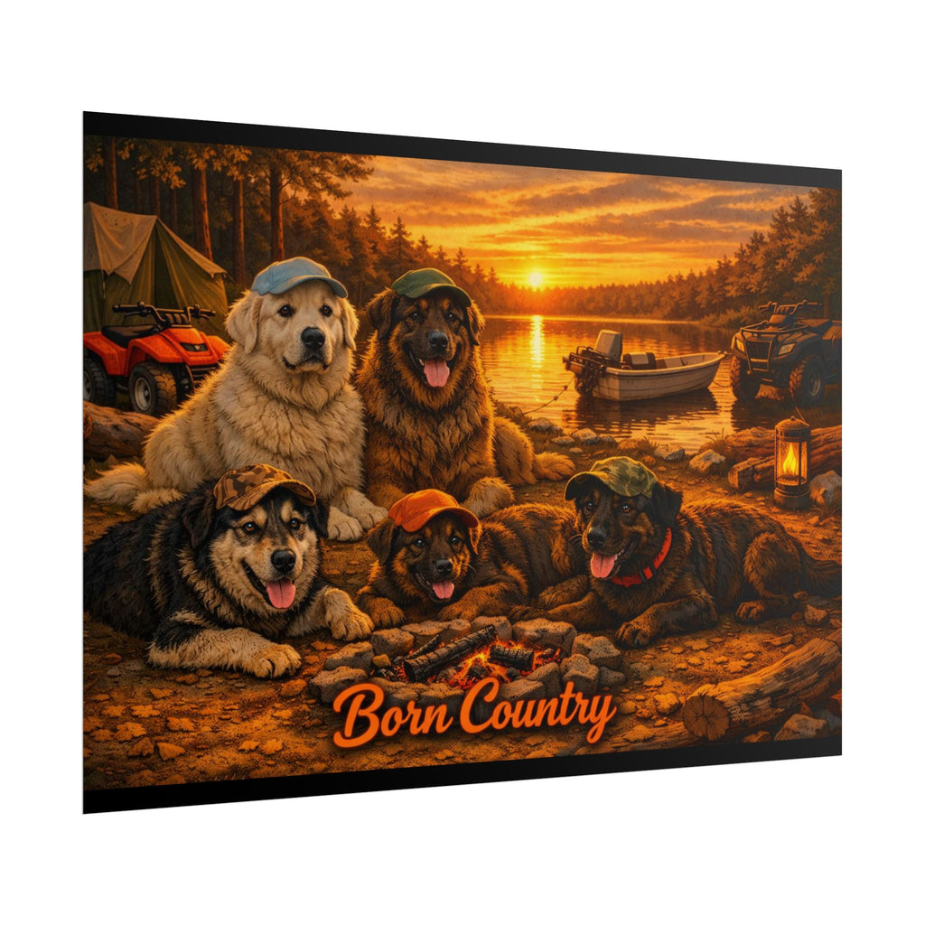 Born Country Camping Dogs Poster — Rolled Wall Art for Outdoorsy Dog Lovers