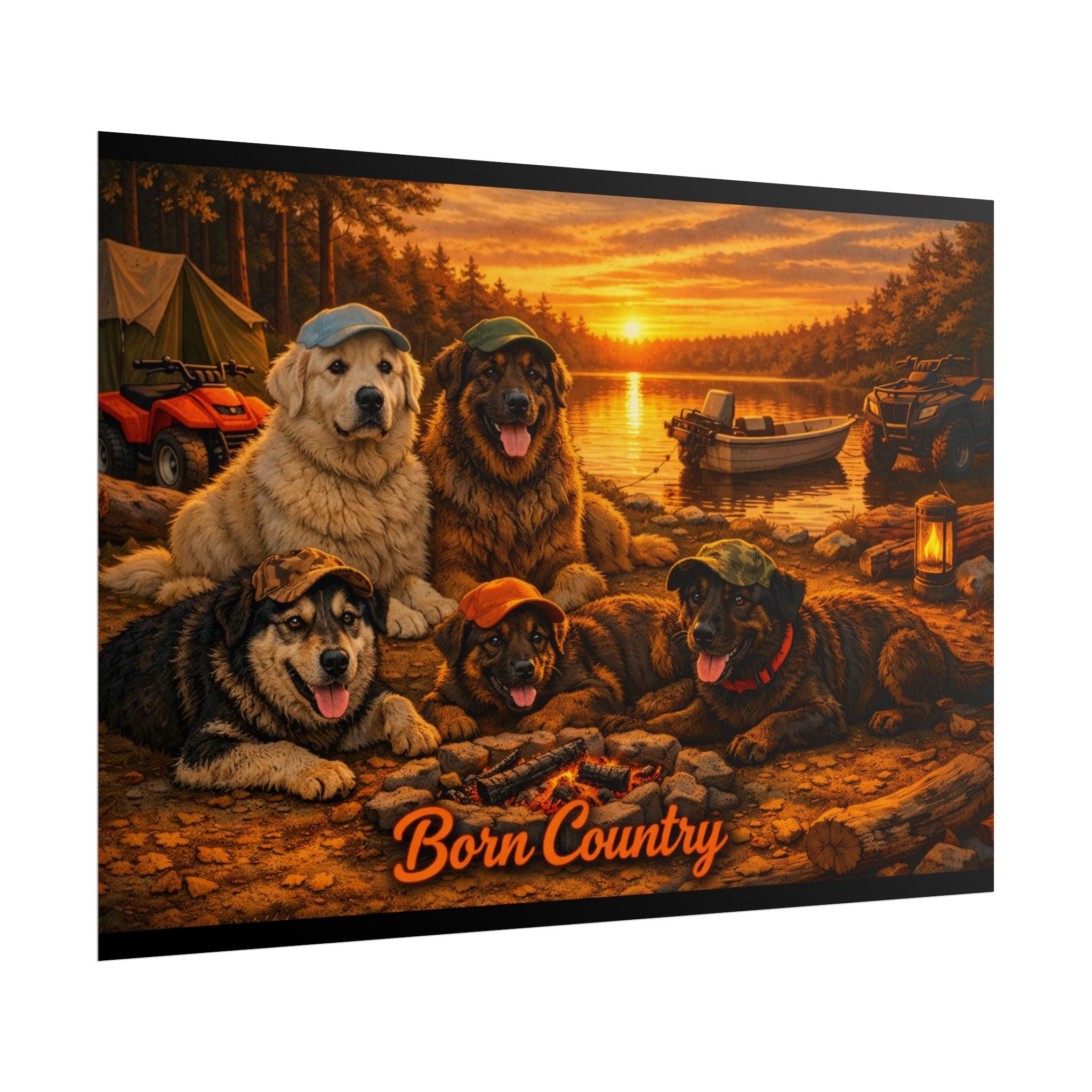 Born Country Camping Dogs Poster — Rolled Wall Art for Outdoorsy Dog Lovers