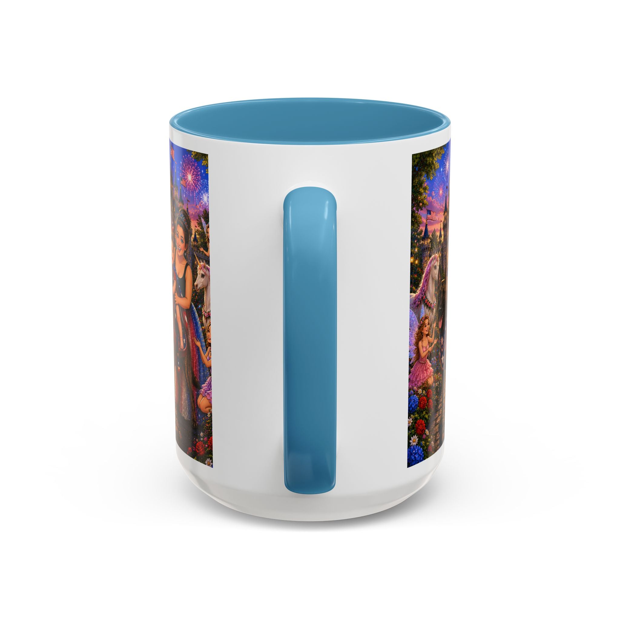 Patriotic Fairy Tale Coffee Mug — Family Castle, Fireworks & Unicorns