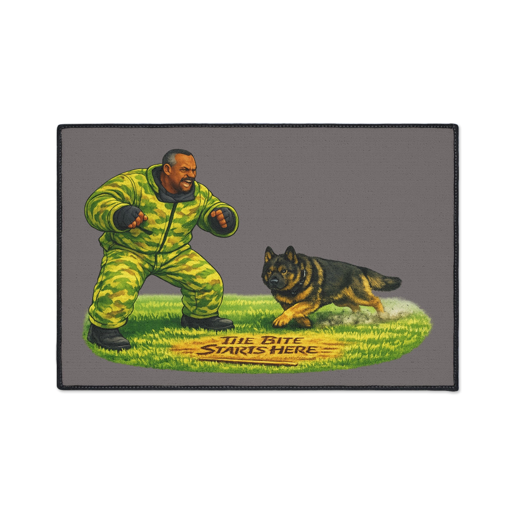 Heavy Duty Floor Mat — "The Bite Starts Here" K9  DecoyTraining Doormat