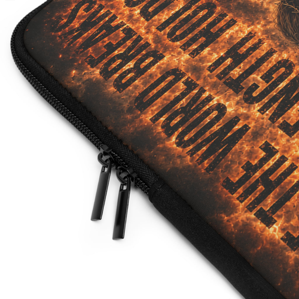 Jesus with Dog Laptop Sleeve — "Where the World Breaks, His Strength Holds" Christian Protective Sleeve