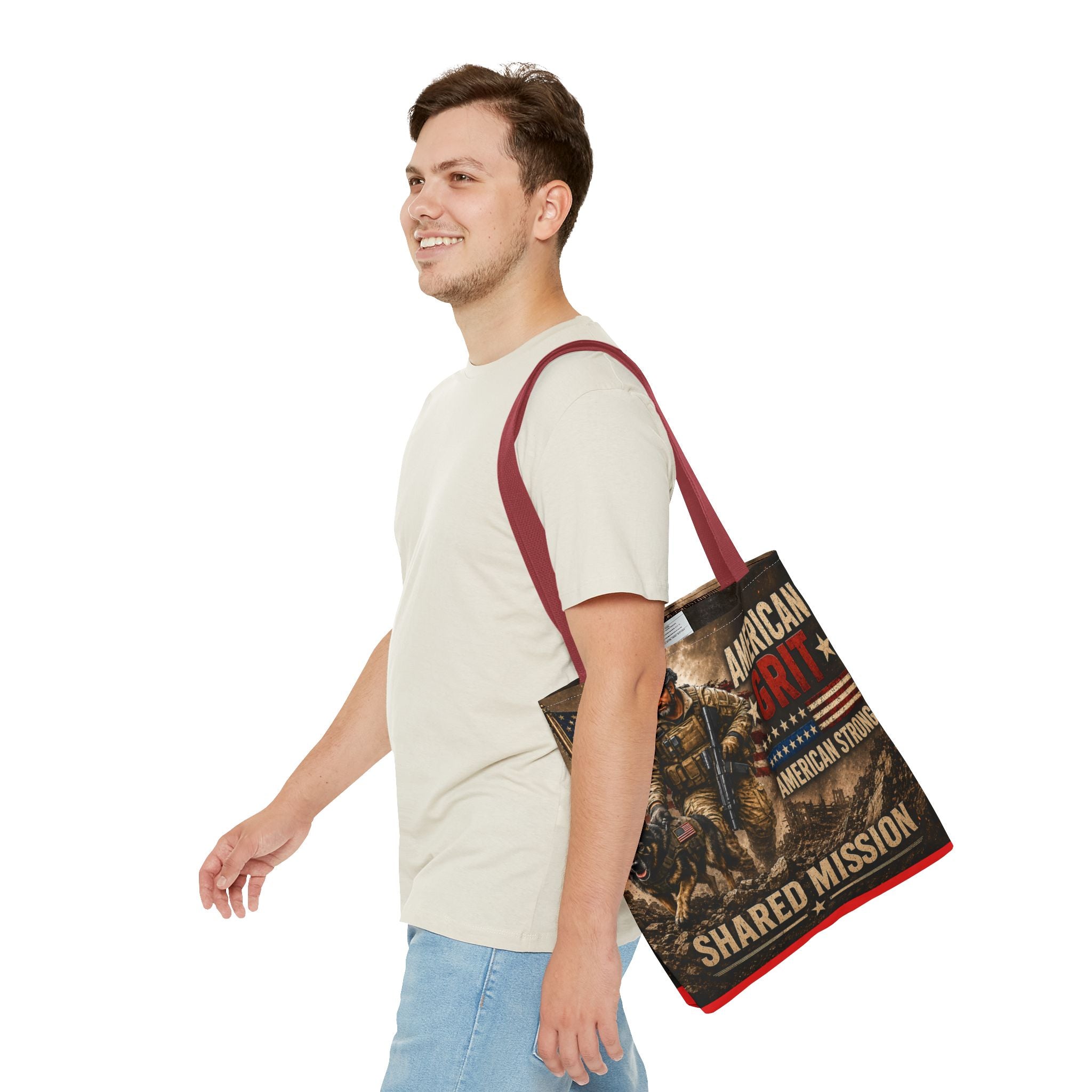 American Grit Military Tote Bag - "Shared Mission" Patriotic Veteran Flag Design