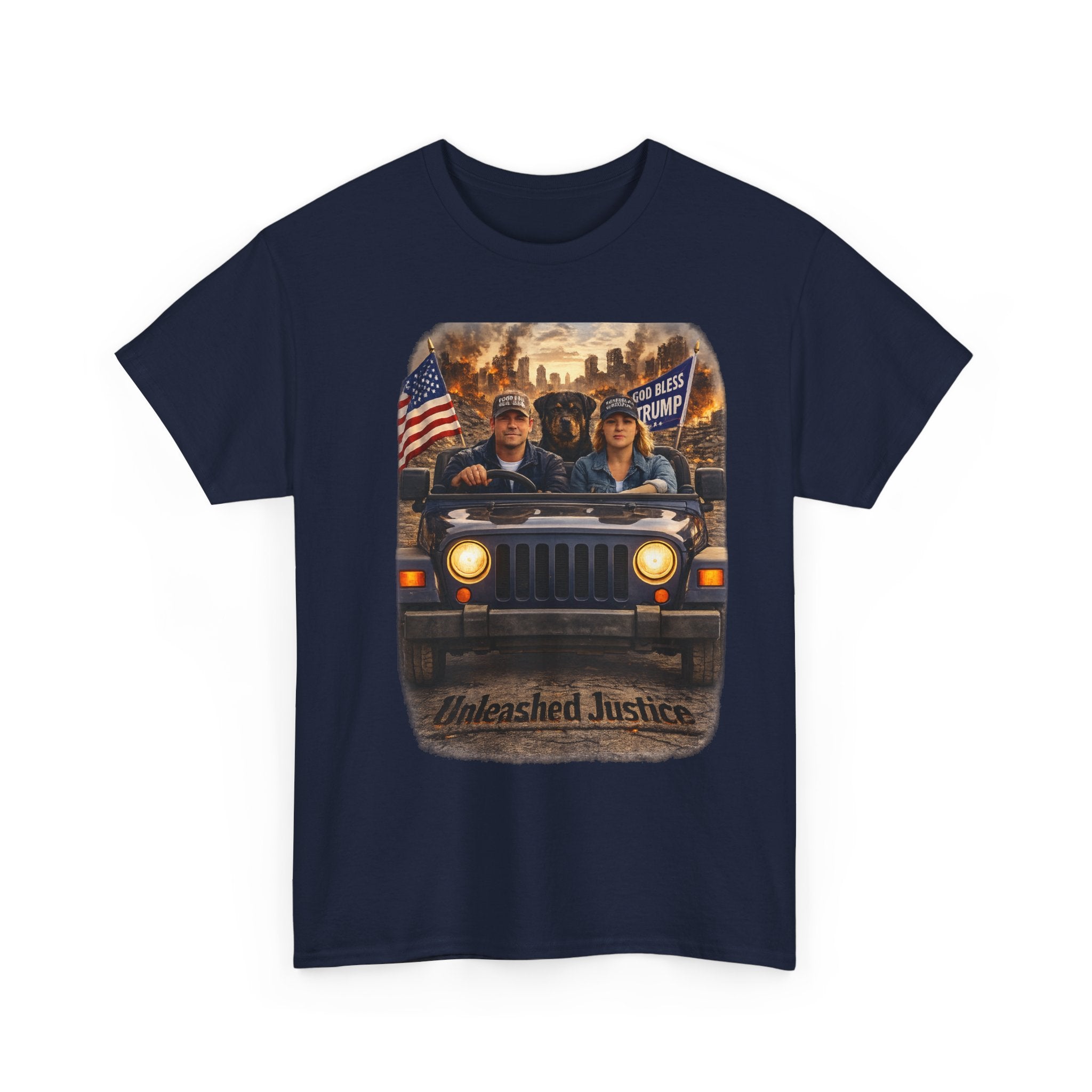 Unleashed Justice Jeep Tee – Patriotic American Flag Graphic T-Shirt