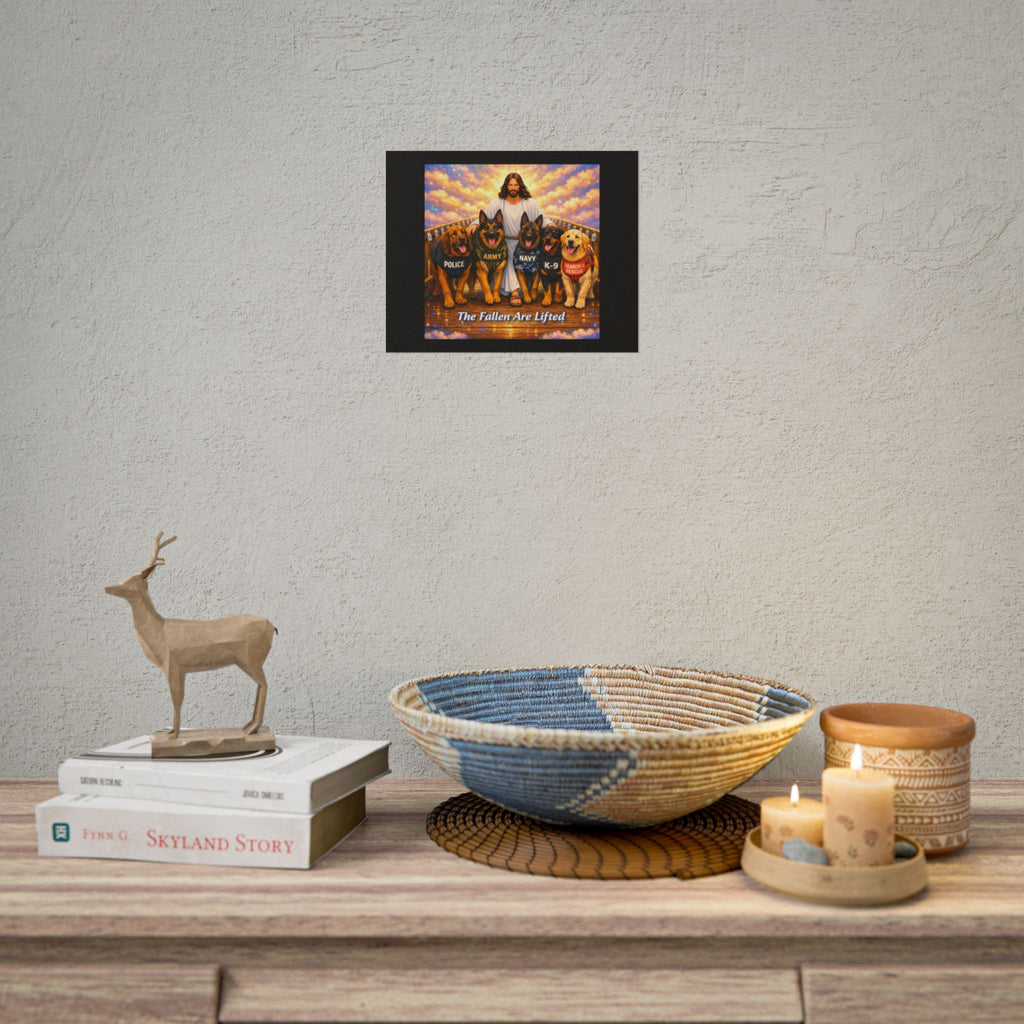 Rolled Poster — "The Fallen Are Lifted" Jesus with K-9, Police, Army & Search Rescue Dogs
