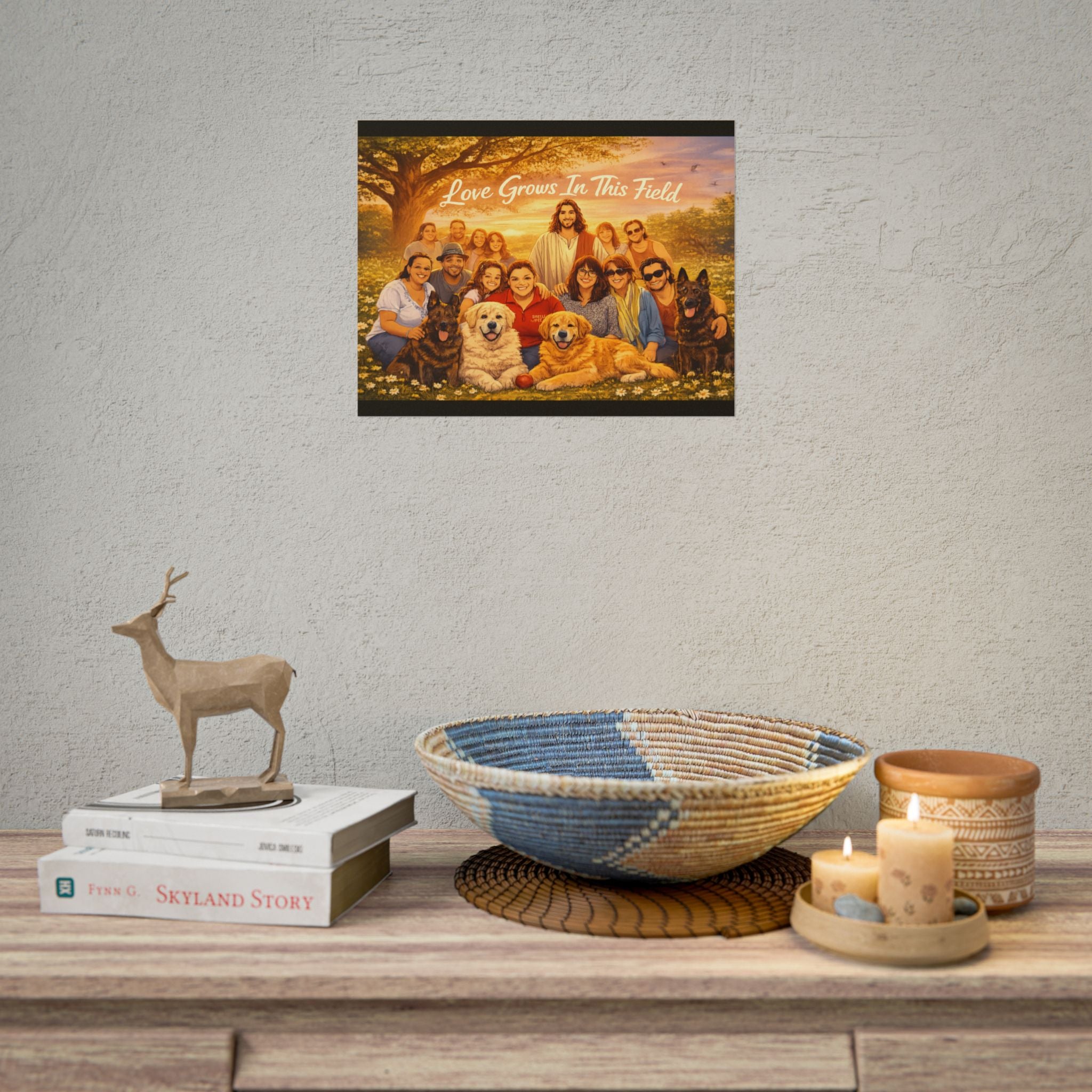 Rolled Poster — "Love Grows In This Field" Christian Jesus Family & Pets Wall Art