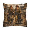 Outdoor Pillow — Female Soldier K9 Unit Design, "Strength Wears a Badge" Military Decorative Pillow