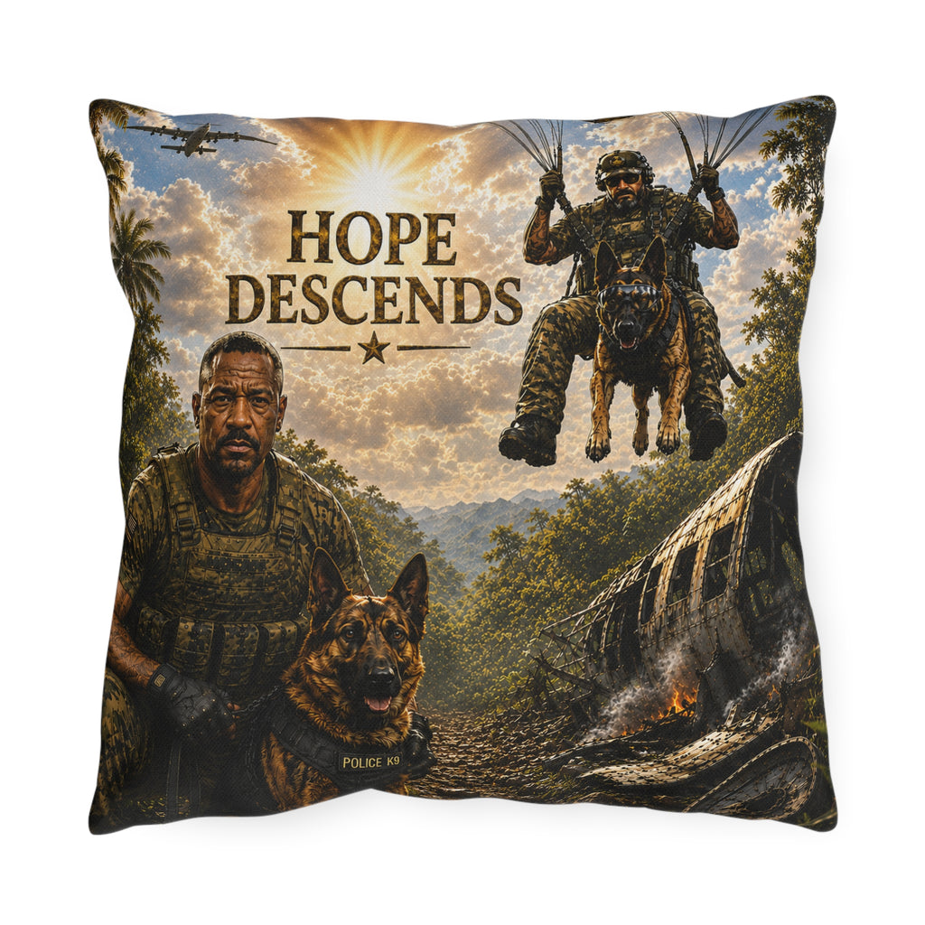 Hope Descends Outdoor Pillow – Military K9 Search & Rescue Paratrooper Throw Pillow