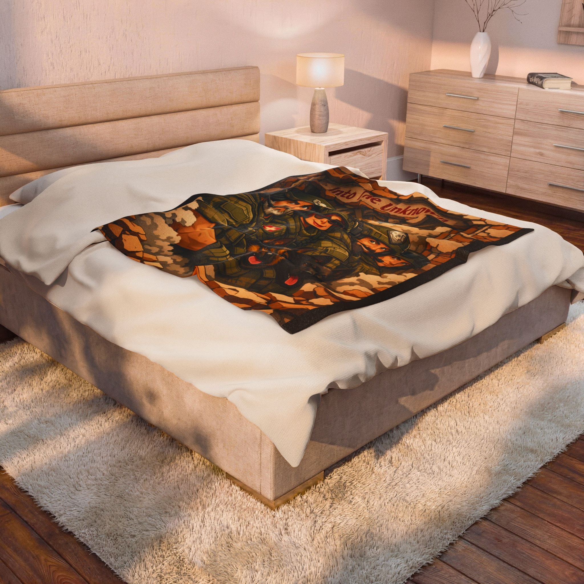 Into The Unknown Military Crew Velveteen Plush Blanket — Tactical Soldiers & K9s Throw