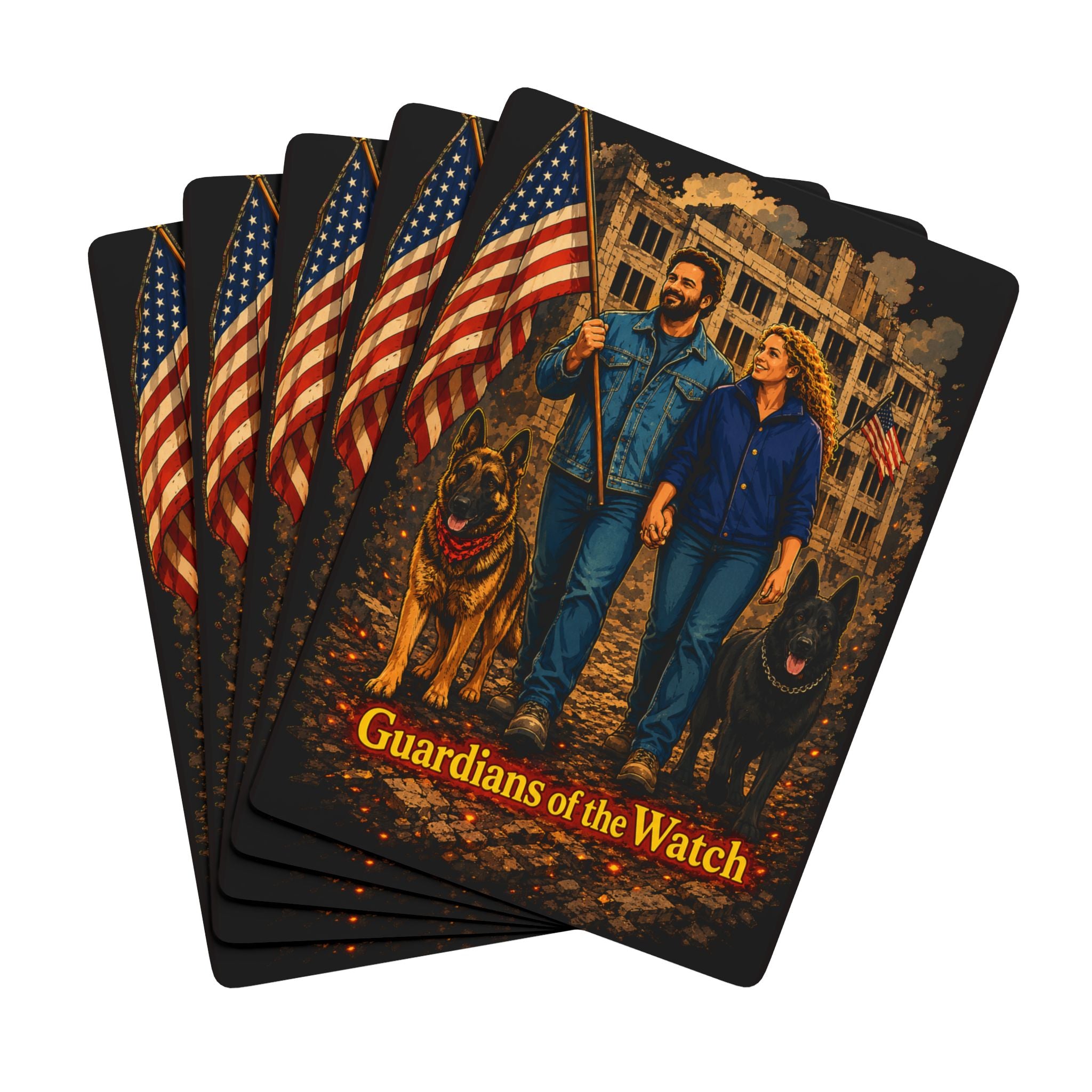 Poker Playing Cards — 'Guardians of the Watch' Patriotic Deck with K9 & American Flag