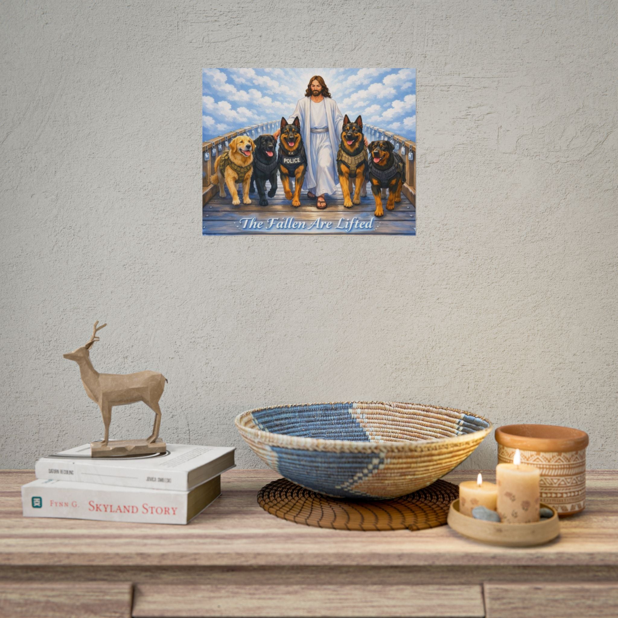 Rolled Poster — “The Fallen Are Lifted” K9 Tribute (Jesus with Police & Service Dogs)