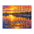 Sunset Marina Canvas Wall Art – “Let Yesterday Settle Like the Tide” Inspirational Coastal Decor