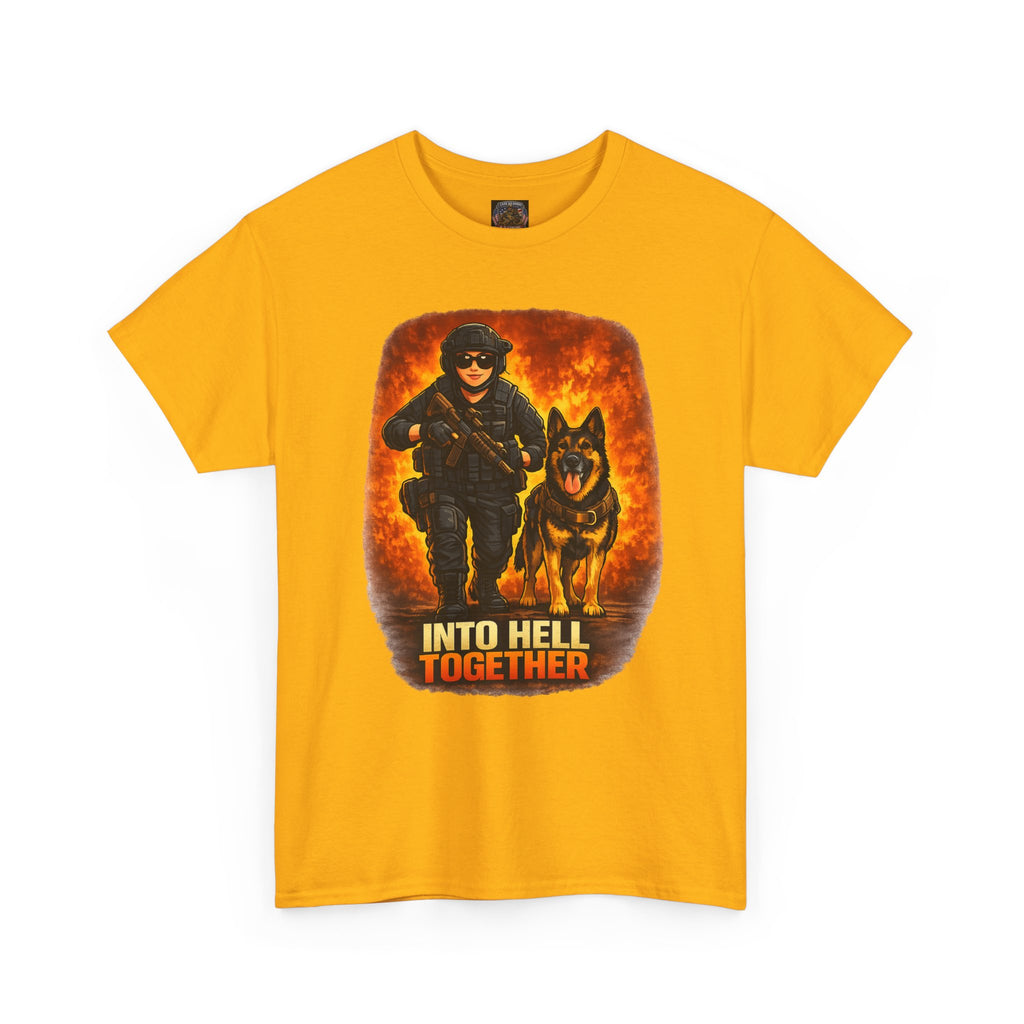 T-Shirt — "Into Hell Together" Firefighter & K9 Rescue Graphic Tee