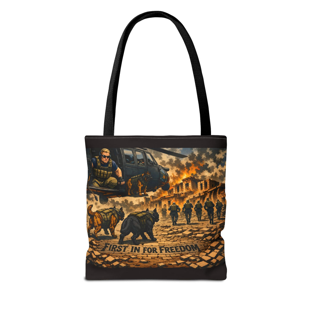 Tote Bag — "First In For Freedom" Military Scene Tote
