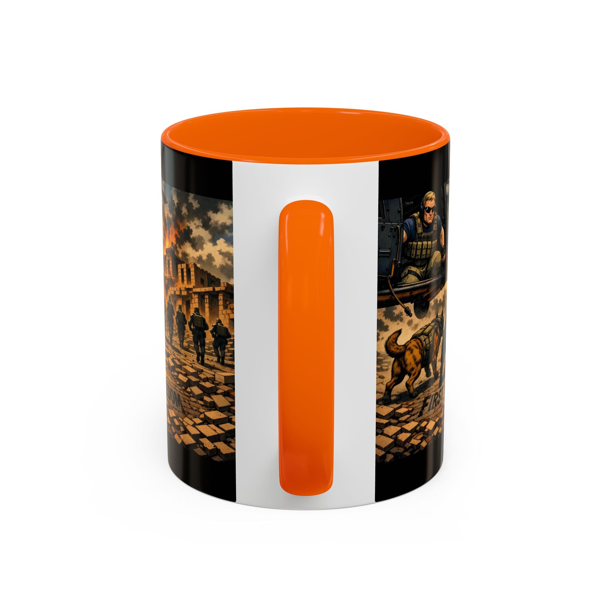 Military K9 Coffee Mug — 'First In for Freedom' Accent Ceramic Mug