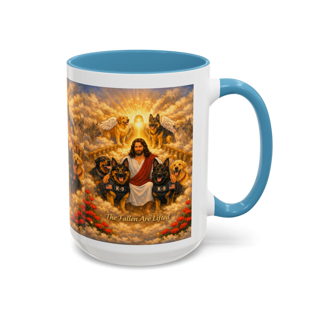 Christian Dog Memorial Coffee Mug — “The Fallen Are Lifted” Accent 11/15oz
