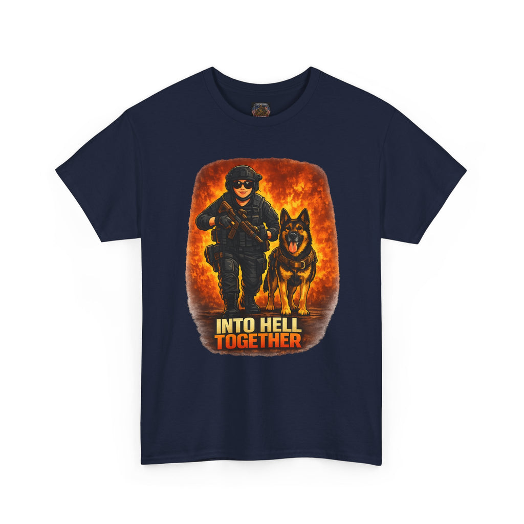 T-Shirt — "Into Hell Together" Firefighter & K9 Rescue Graphic Tee
