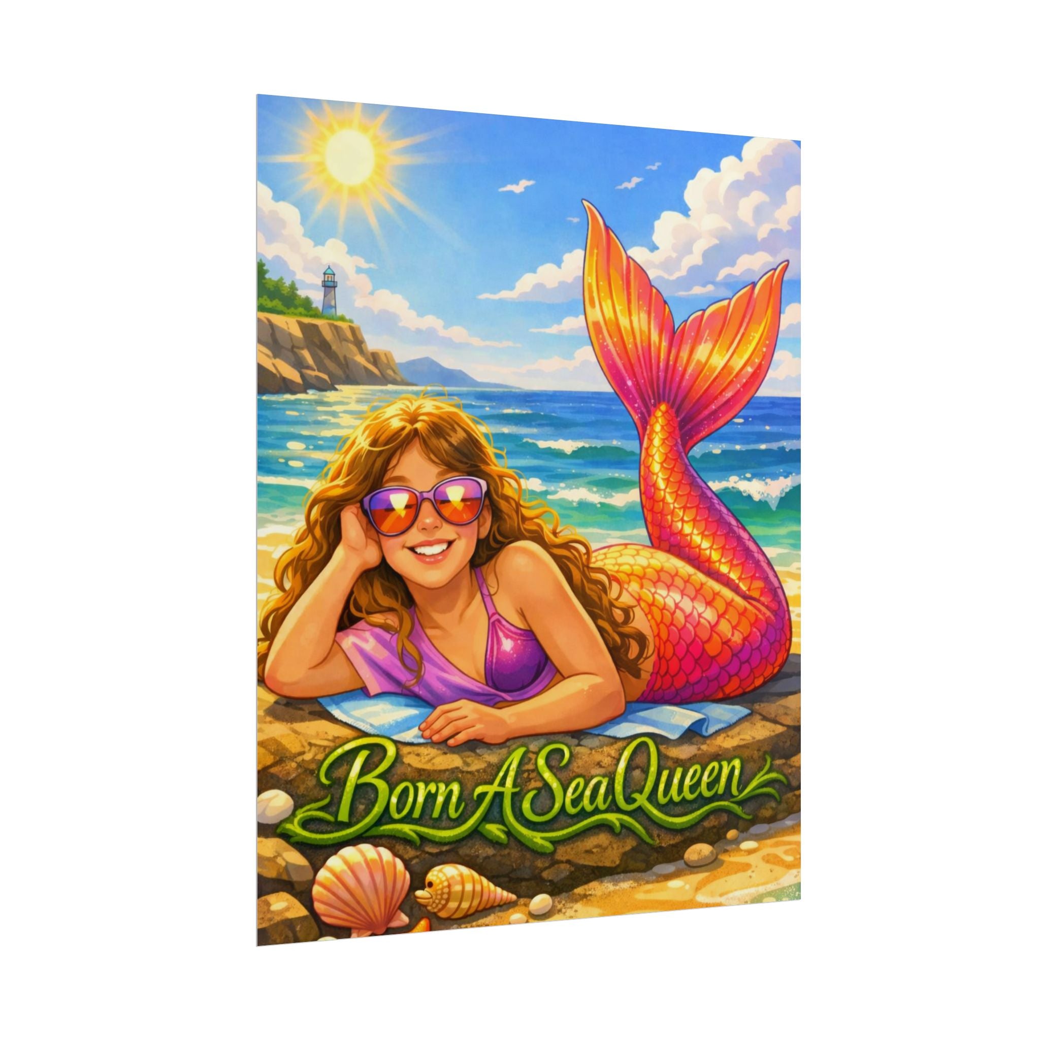 Mermaid Beach Poster "Born A Sea Queen" – Colorful Coastal Wall Art