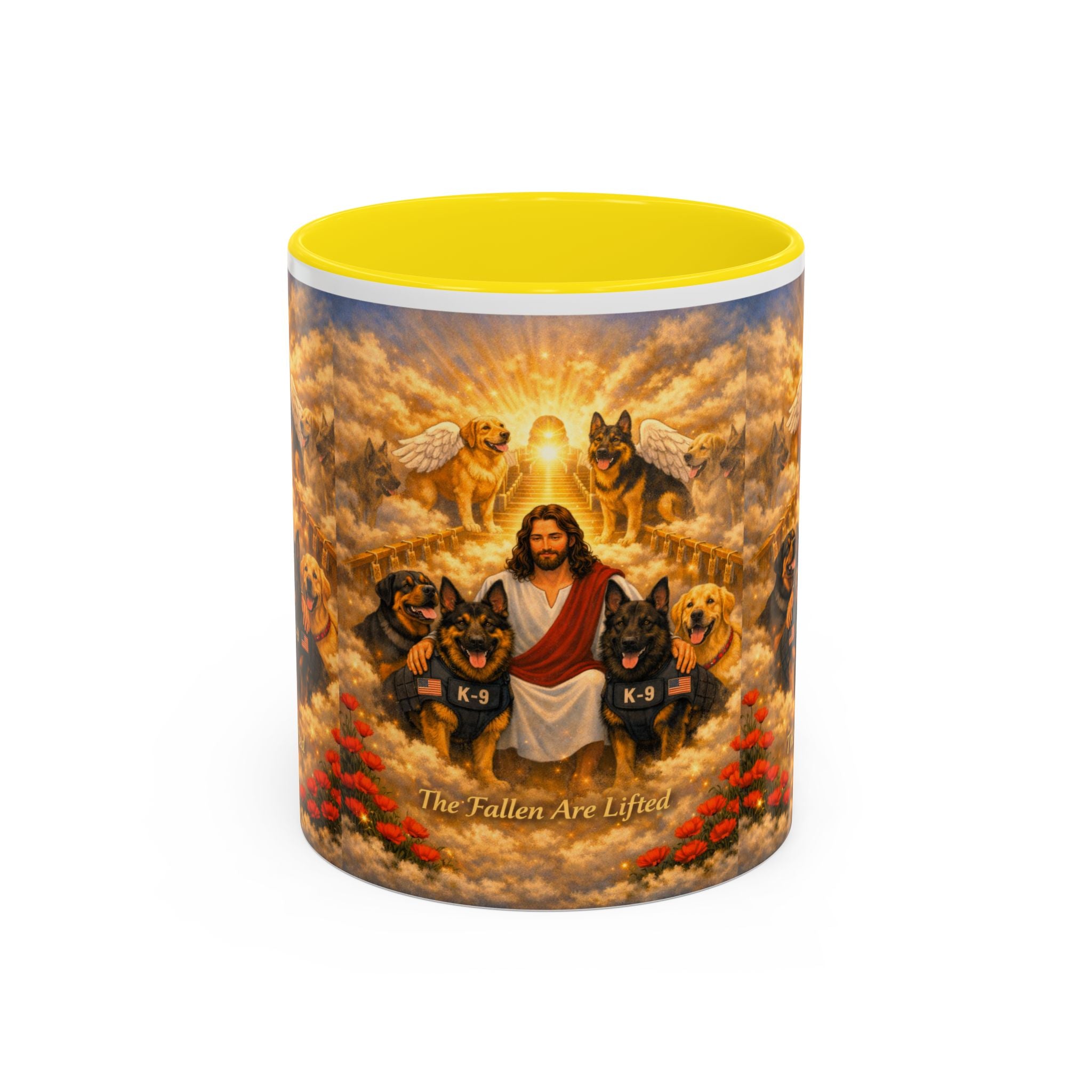 Christian Dog Memorial Coffee Mug — “The Fallen Are Lifted” Accent 11/15oz