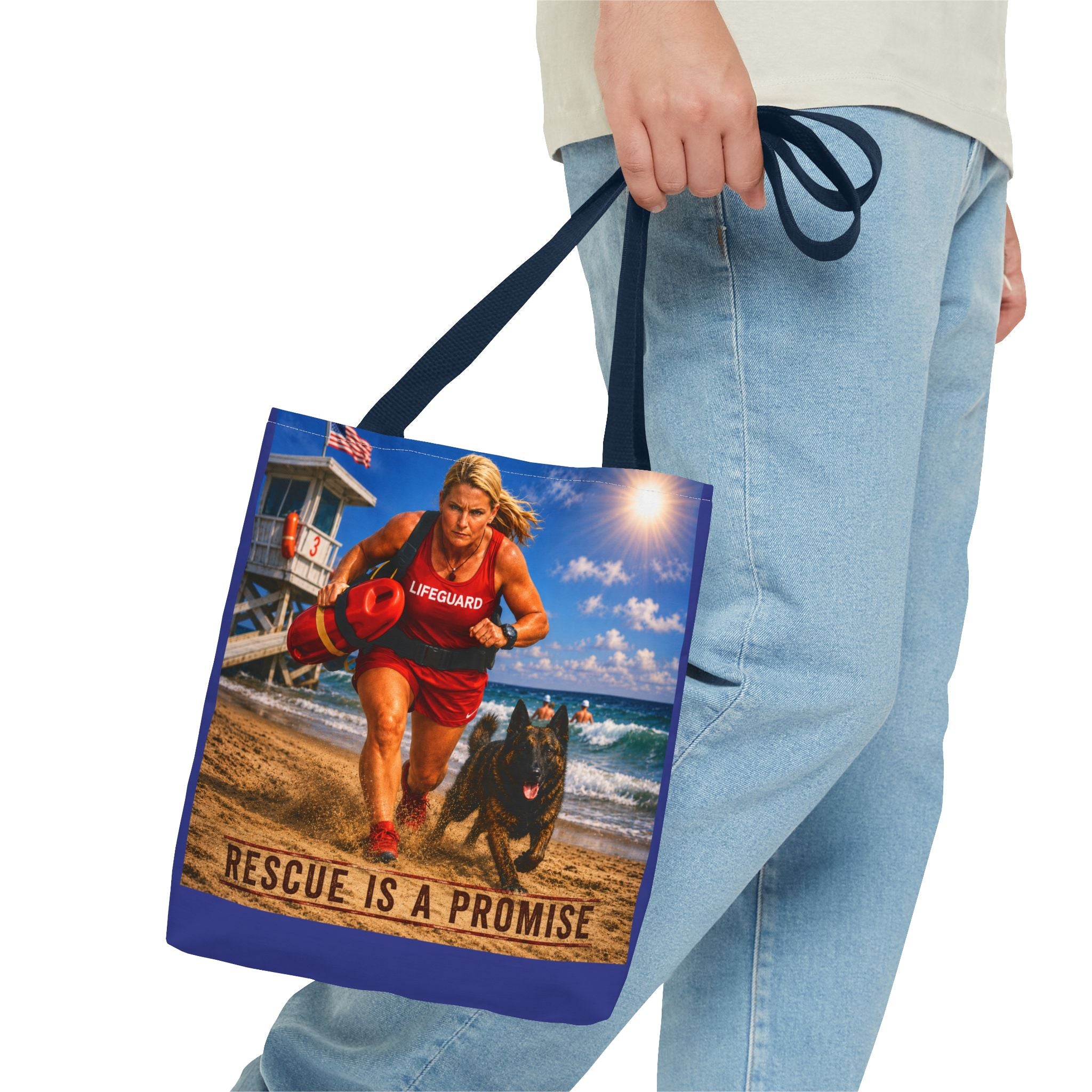 Lifeguard Rescue Tote Bag – "Rescue Is a Promise" Beach Tote