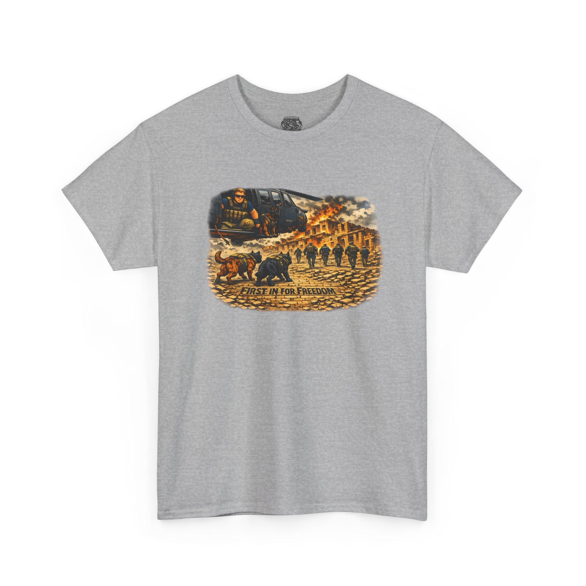 Military K-9 Freedom T-Shirt – "The First In to Battle" Graphic Tee