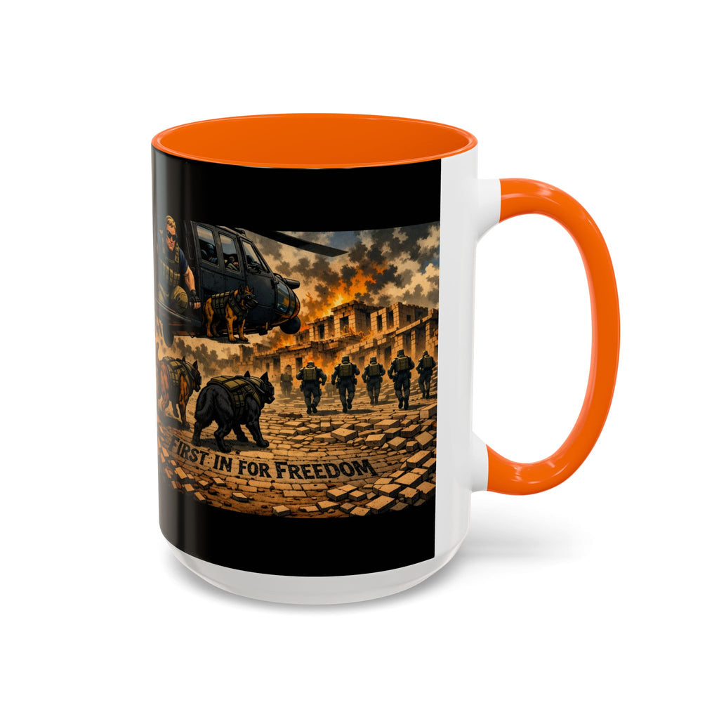Military K9 Coffee Mug — 'First In for Freedom' Accent Ceramic Mug