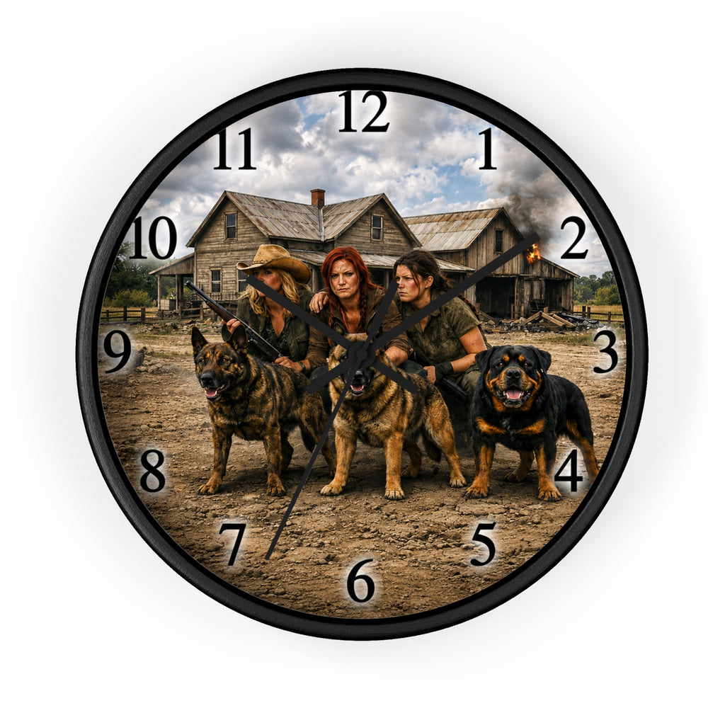 Western Ranch Women with Dogs Wall Clock — Rustic Farmhouse Decor