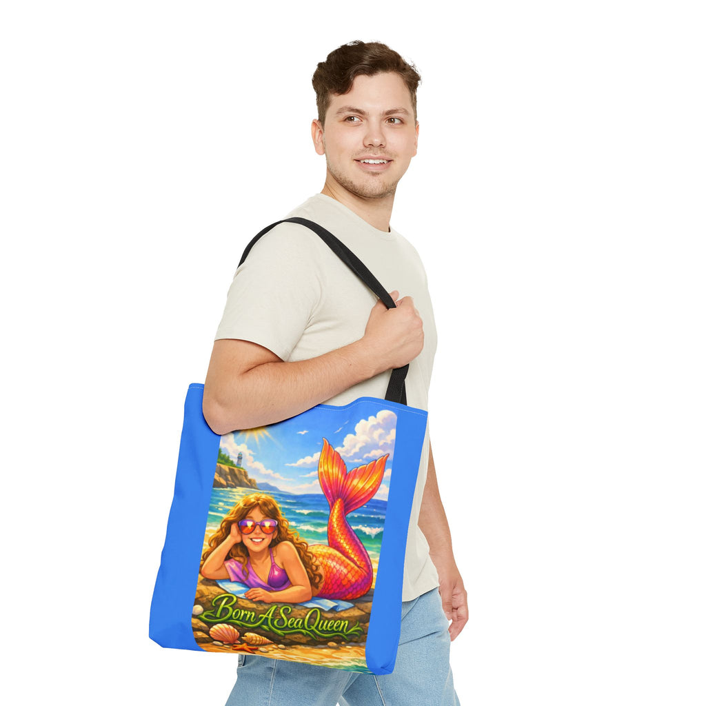 Mermaid Tote Bag — "Born A Sea Queen" Beach Tote