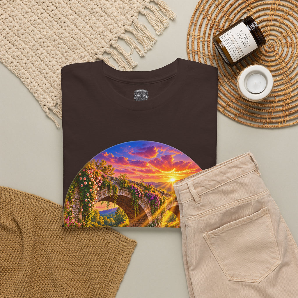 Inspirational Sunset Bridge Scenic T-Shirt — 'Faithful' Roadtrip Nature Tee