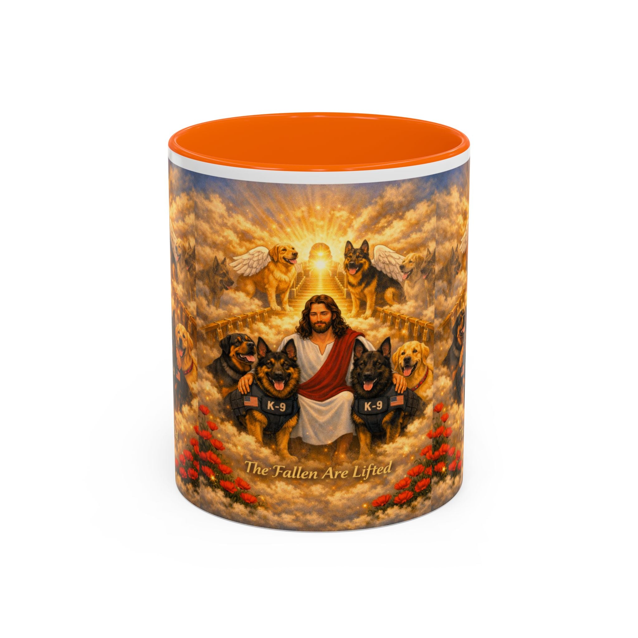 Christian Dog Memorial Coffee Mug — “The Fallen Are Lifted” Accent 11/15oz