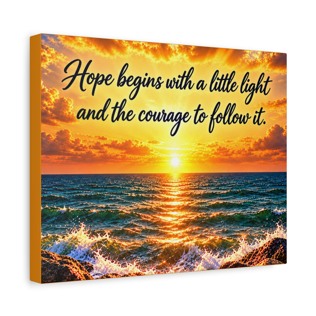 Hope Begins Canvas Wall Art – Inspirational Sunset Ocean Quote