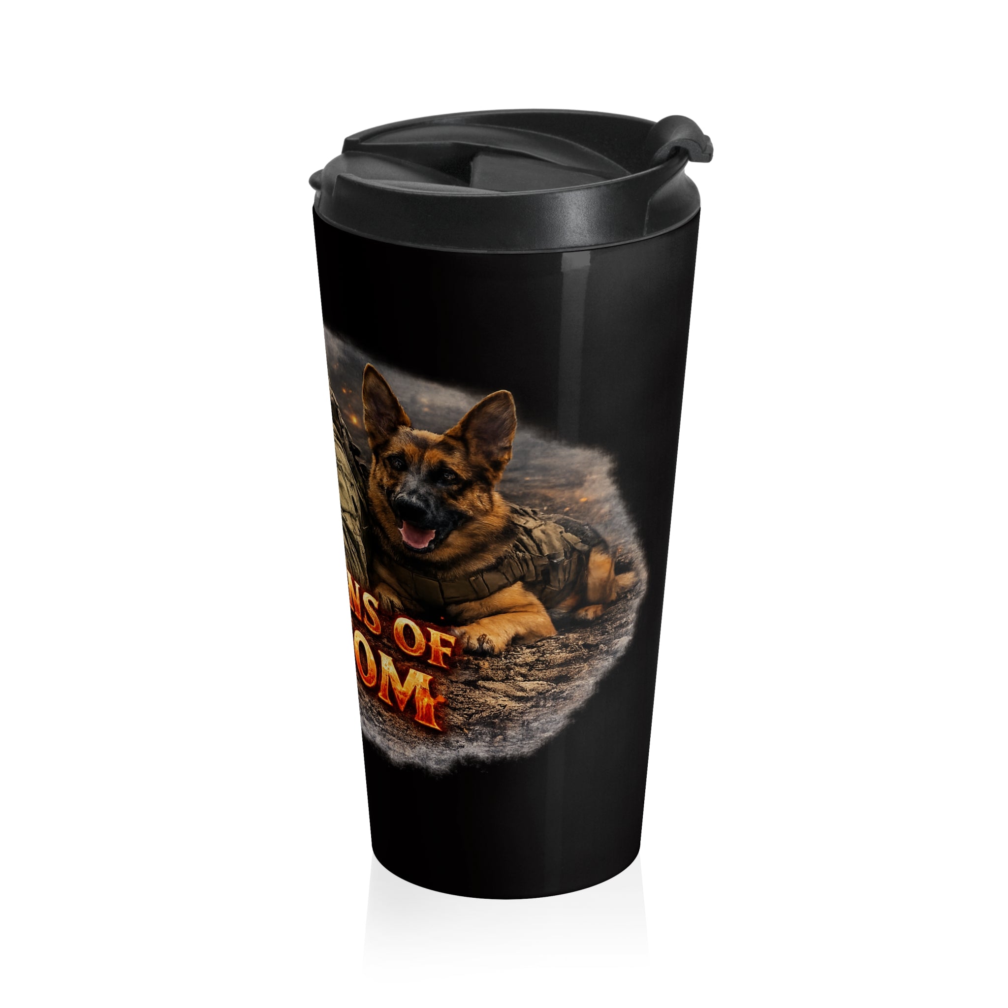 Travel Mug — 'Guardians of Freedom' Military Dog & Soldier Stainless Steel Tumbler