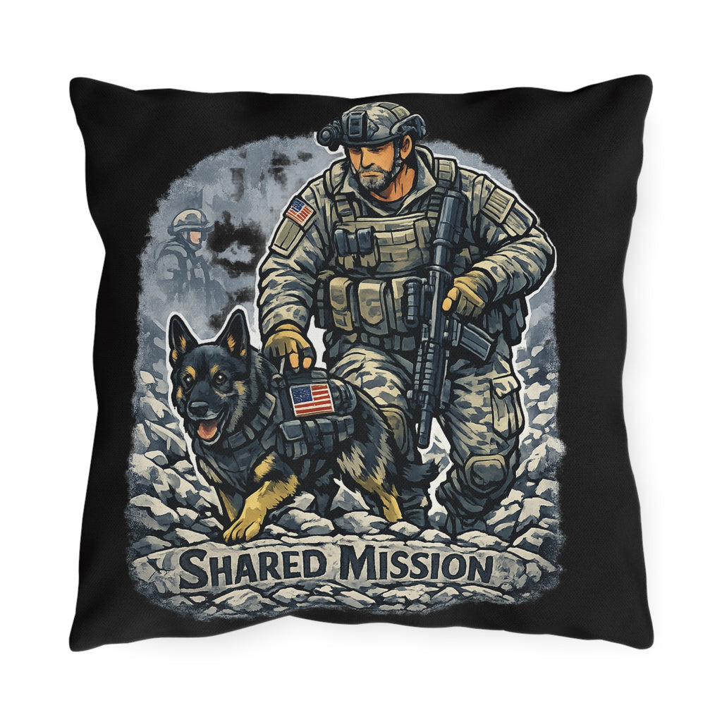 Shared Mission Military Dog Outdoor Pillow – K9 Handler Decorative Throw