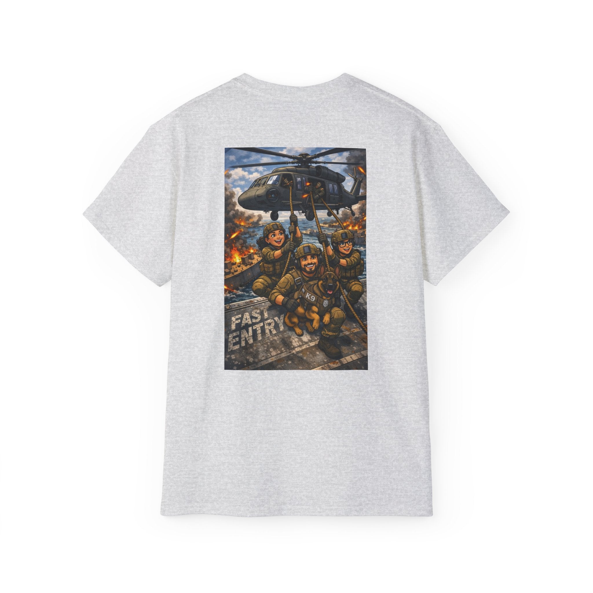 Military Rescue Team Graphic Tee — "Fast Entry" Helicopter Veteran Shirt