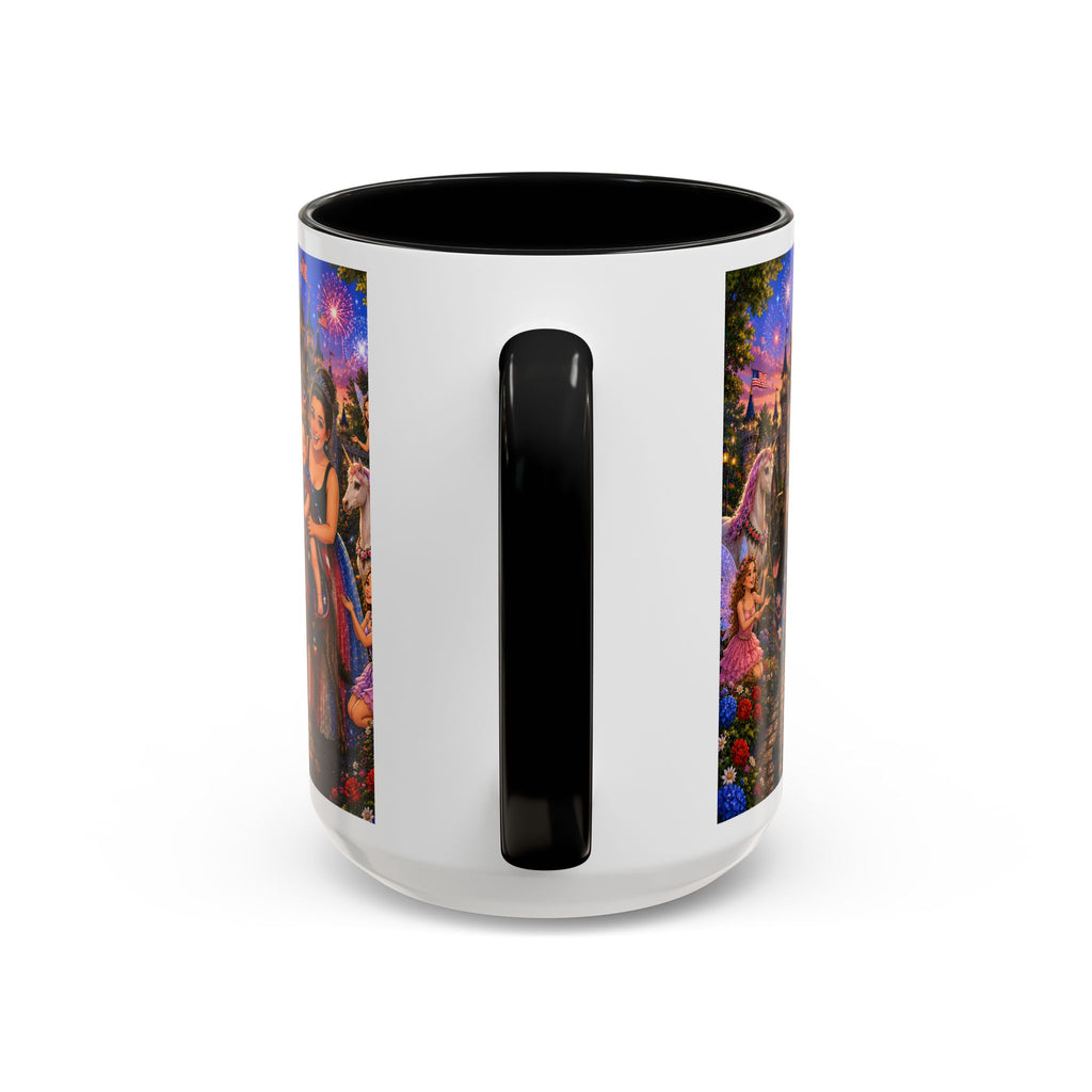 Patriotic Fairy Tale Coffee Mug — Family Castle, Fireworks & Unicorns