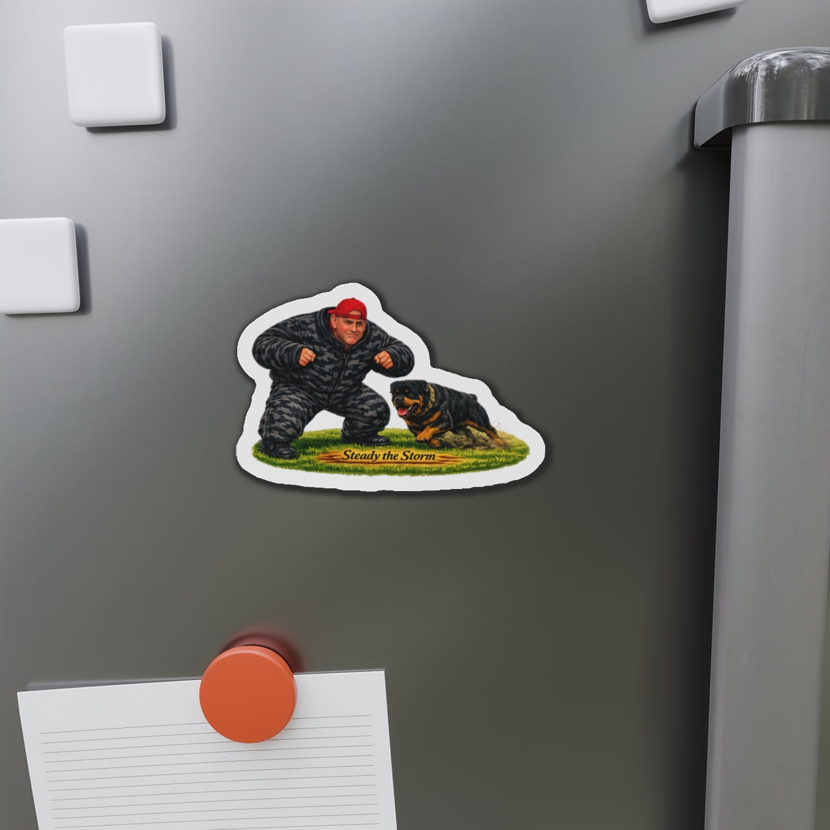 Rottweiler Training Die-Cut Magnet — "Steady the Storm" K9 Handler Decor