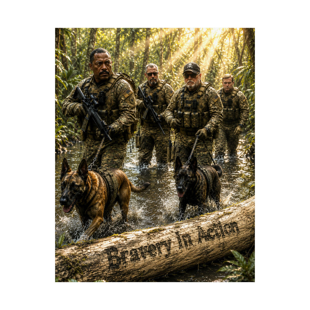 Military K9 Team Satin Poster – "Bravery In Action" Wall Art (210gsm)