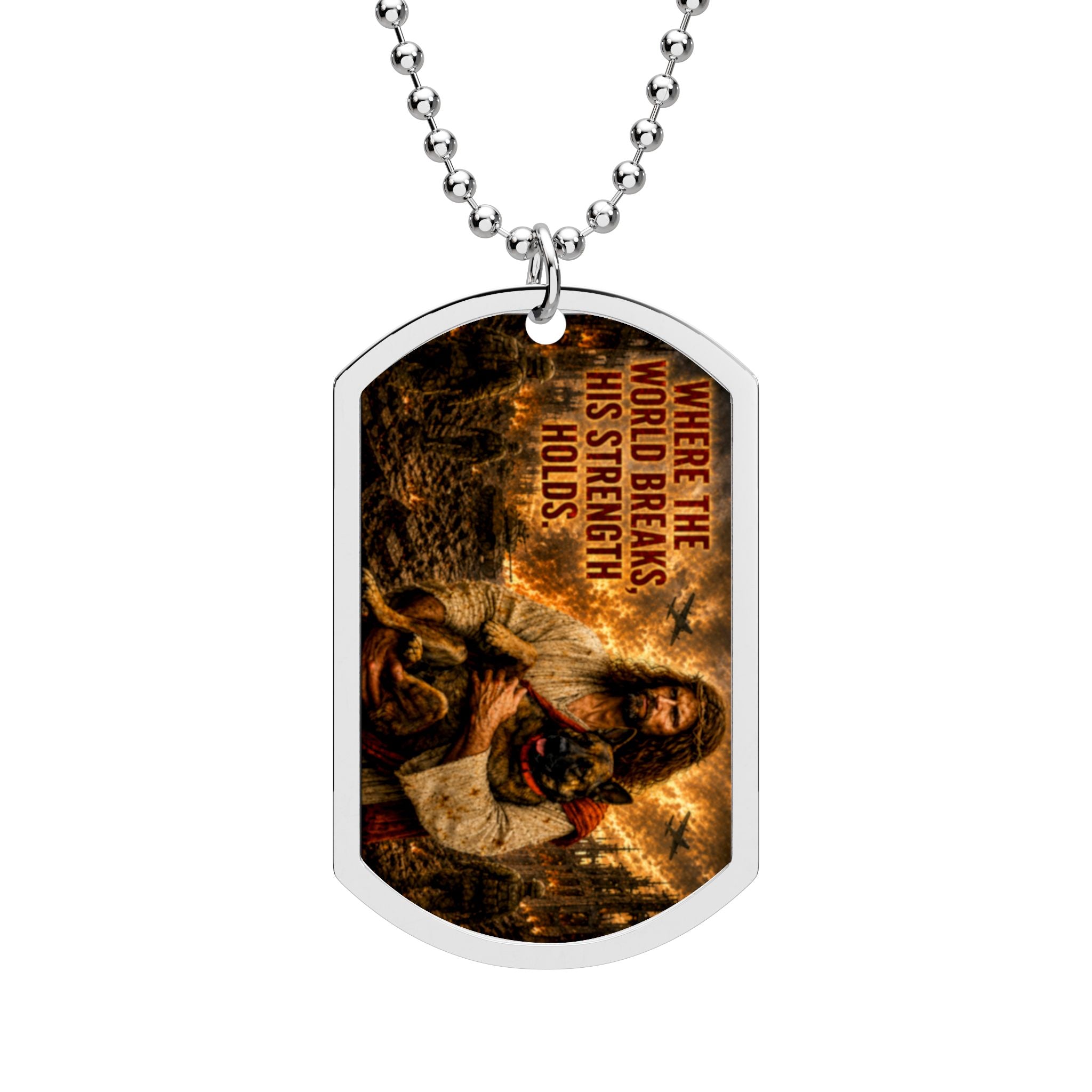 Christian Warrior Dog Tag Necklace — "Under His Wings" Inspirational Religious Jewelry