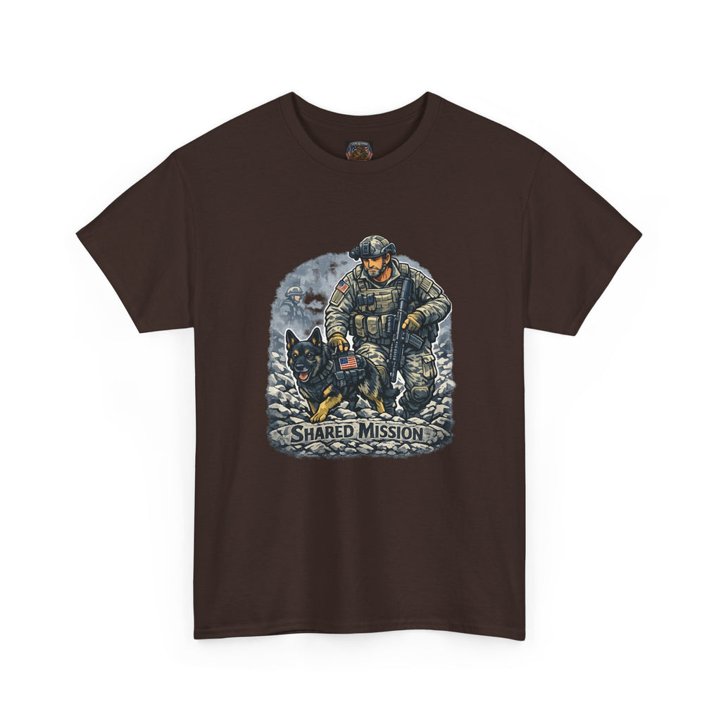 Military K9 T‑Shirt – 'Shared Mission' Soldier & German Shepherd Tribute Tee